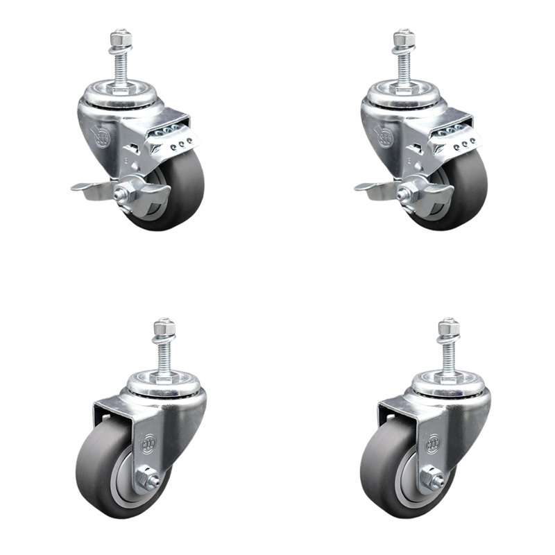 Ensemble de roulettes à tige filetée 3,5 mm en caoutchouc thermoplastique pivotant 3,5 mm 2