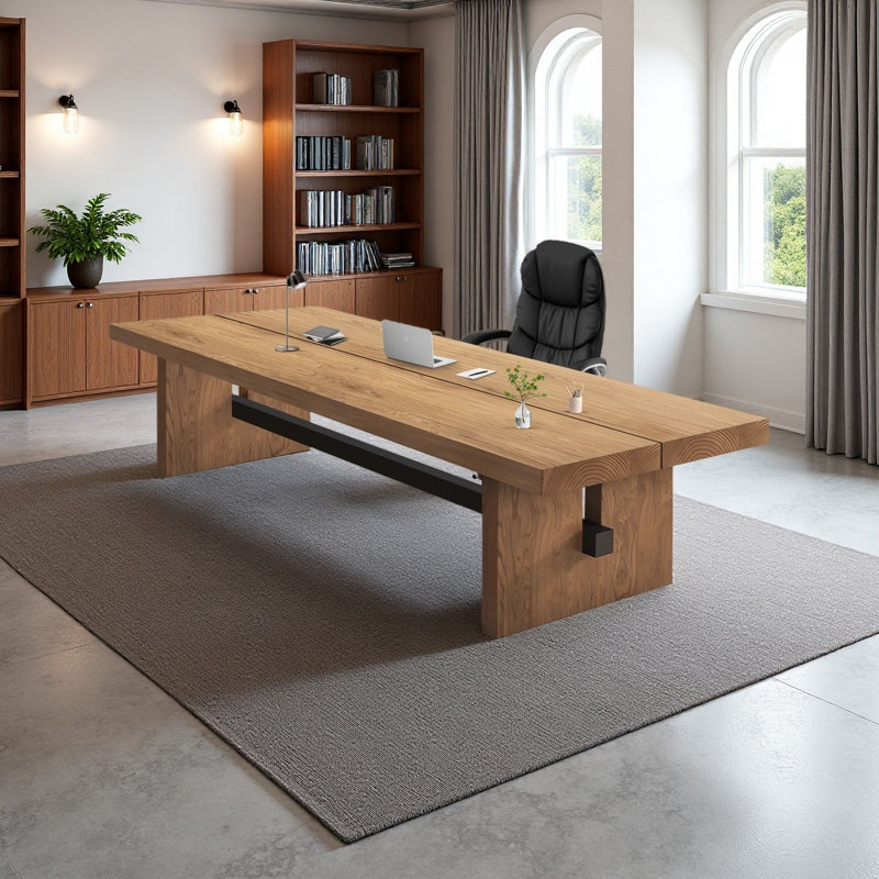 Table de bureau rectangulaire en bois massif, H 29,53 po x l 102,36 po x P 39,37 po