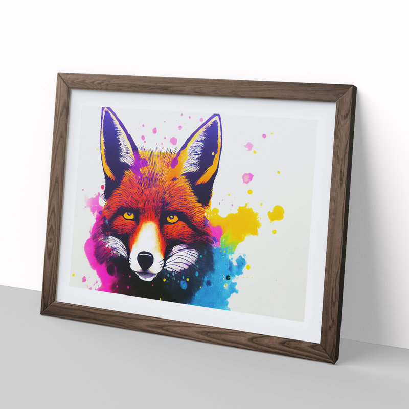 Fox Splash - Single Picture Frame Print, 25cm H x 34cm W x 2cm D, Walnut