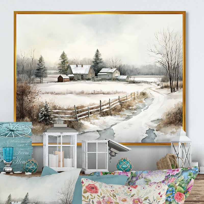 «Missouri Farm in Winter», reproduction sur toile, H 30 po x l 40 po x P 1,5 po, Cadre flottant doré