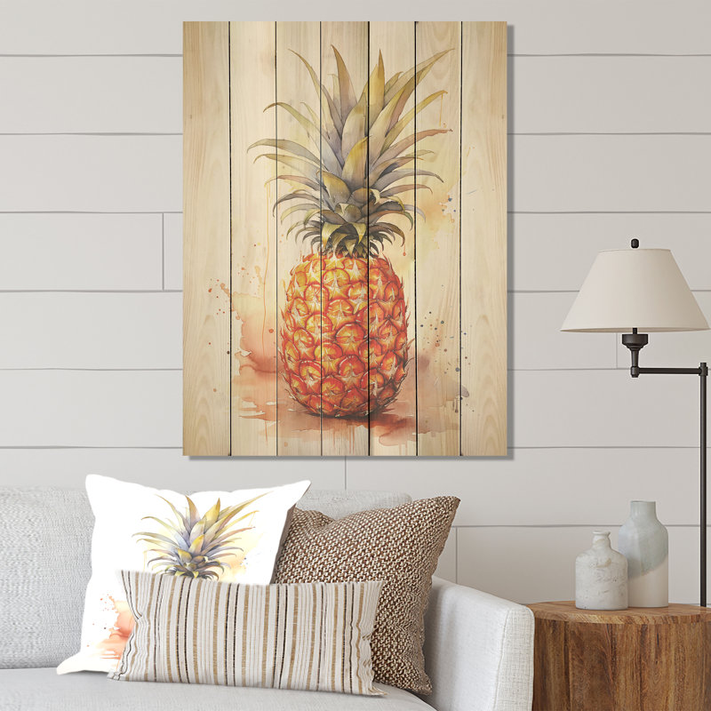 Golden Golden Paradise I - ananas sur bois, H 20 po x l 10 po