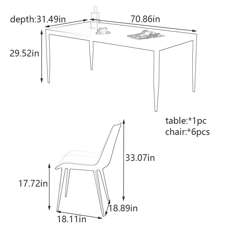 Ensemble de table de salle à manger et de chaises Pure Black Rock, H 29,52 po x L 70,86 po x l 31,49 po