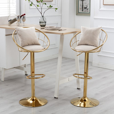 2 tabourets de bar en velours, rotation de 360 degrés, hauteur réglable, pour la salle à manger et le bar, chaises modernes pivotantes, sièges avec repose-pieds confortable