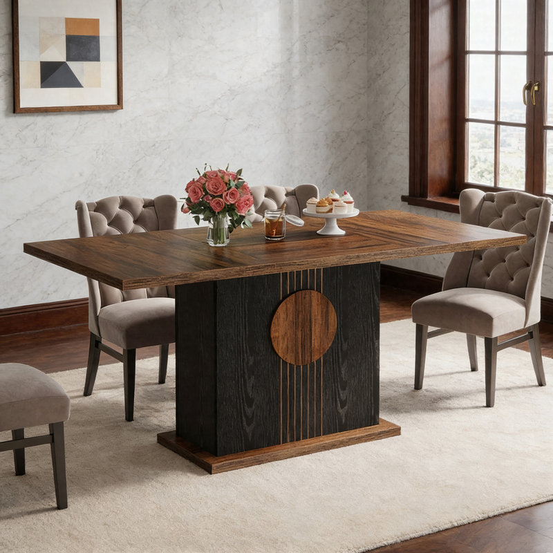 55" Rectangular Farmhouse Dining Table – Wooden Kitchen Table For 4-6, Black