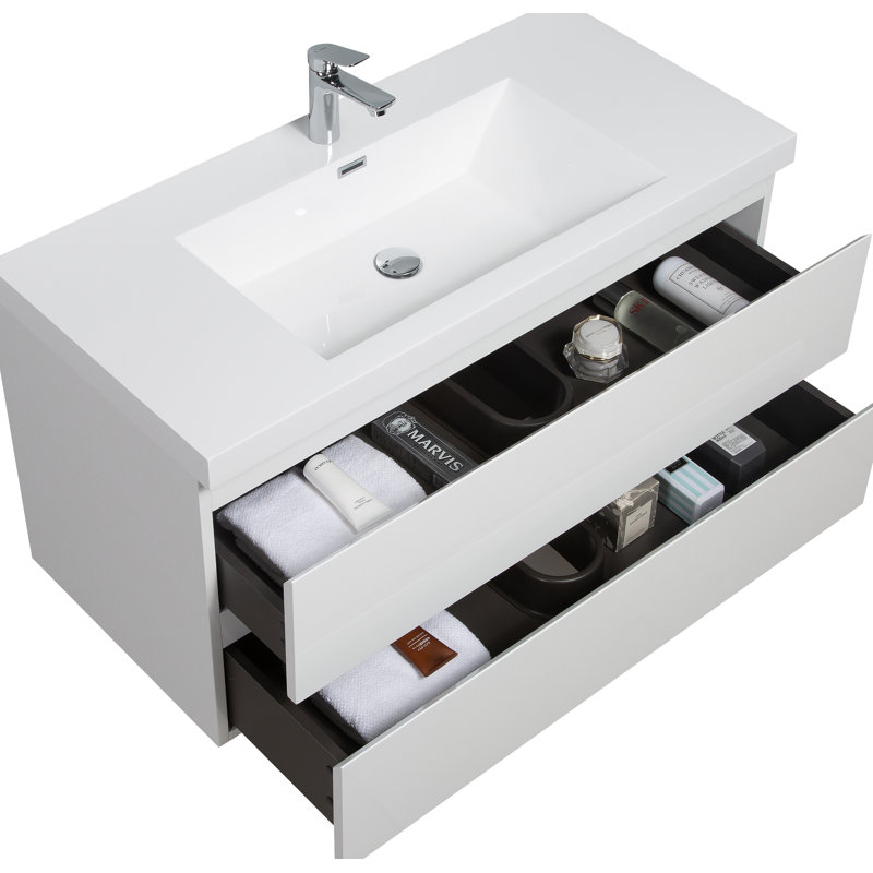 Meuble-lavabo flottant avec lavabo, fixation murale pour économiser de l'espace, conception moderne avec tiroirs à fermeture en douceur et comptoir de qualité supérieure