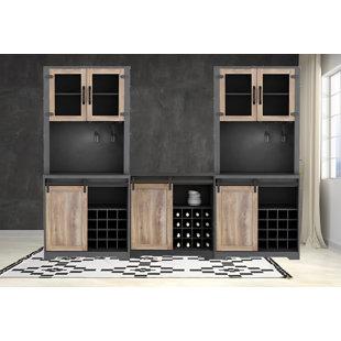 YITAHOME Farmhouse Bar Cabinet for Liquor and Glasses, Dining Room Kitchen  Cabinet with Wine Rack, Upper Glass Cabinet, Open Storage Shelves for  Living Room, Hallway, Charcoal Grey