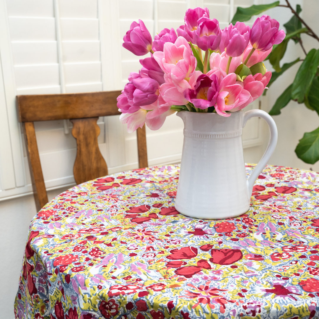 Jardin Red/Gray/Yellow Tablecloth - Round Red Barrel Studio® 