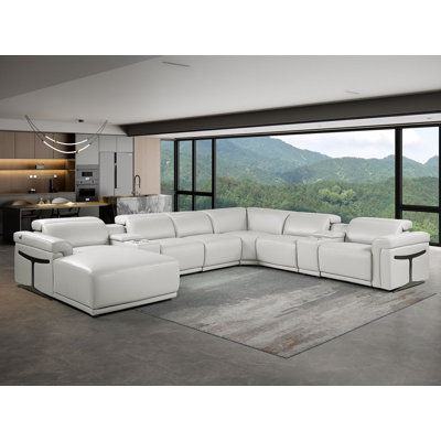 Canapé modulaire en forme de L en cuir italien 8 pièces gris foncé avec 2 fauteuils inclinables électriques et appuis-tête réglables orientés vers la gauche