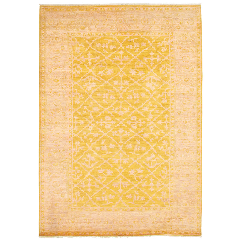 Tapis unique en laine noué à la main Oushak or 18 pi 6 po x 8 pi 11 po nouvel âge
