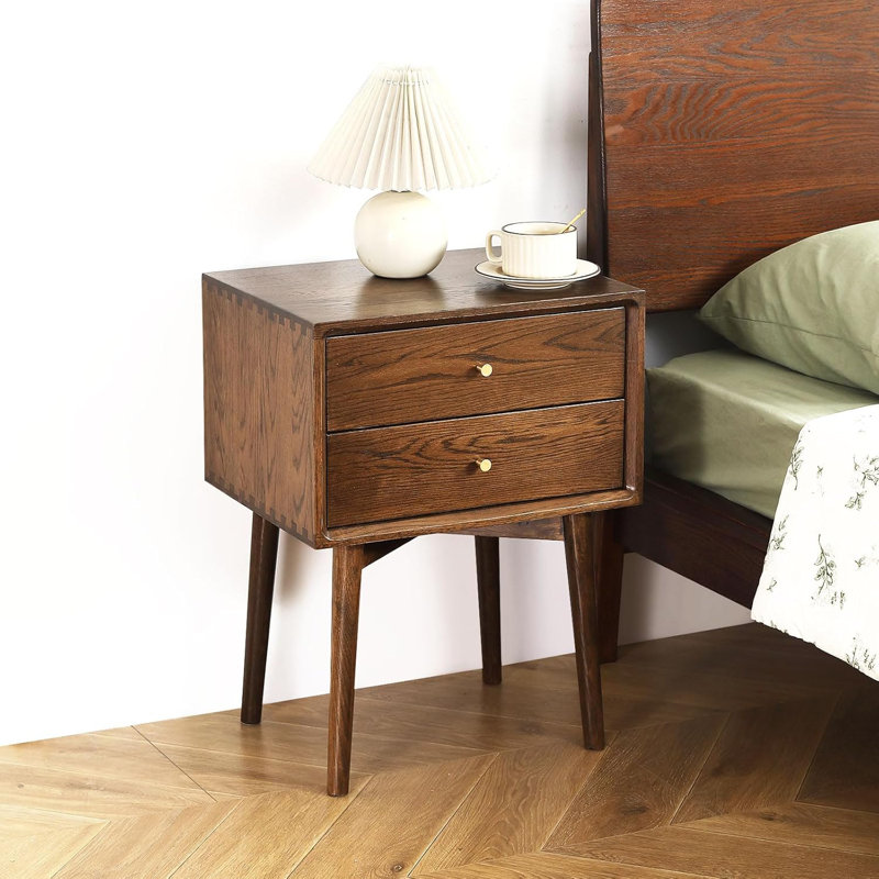 Table de chevet moderne Mid-Century, table de chevet en bois de chêne massif avec tiroirs, table de bout de style scandinave pour chambre à coucher, salon, bureau