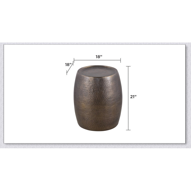 Table de bout moderne et contemporaine en aluminium de 21 pouces de hauteur avec un design martelé à la main brillant, parfait pour les petits espaces et un décor élégant.