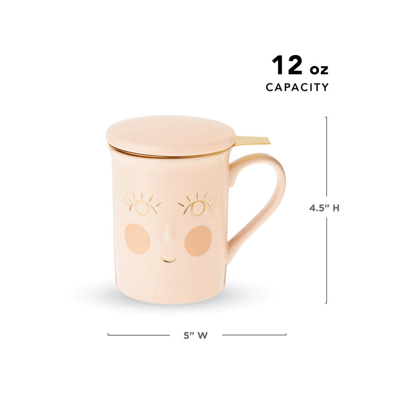 Personalized Pink Ceramic Tea Infuser Mug with Lid