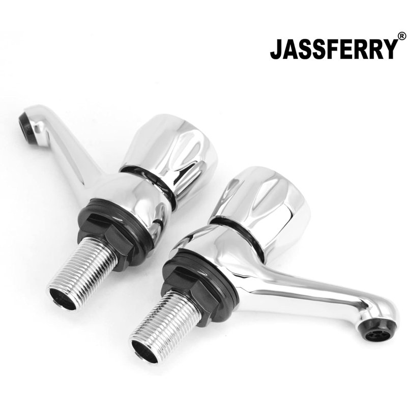 1/2" Pair of Basin Taps Knob Handle Bathroom Sink Tap Hot & Cold Faucet Chrome Polished