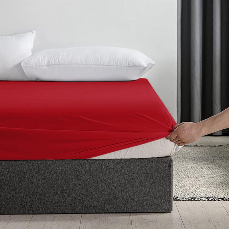 Merituuli 200 TC Microfiber 25cm Deep Fitted Sheets, Single (3'), Red