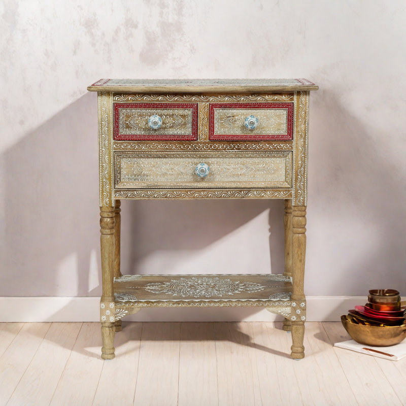 WOODEN 2 DRAWER END TABLE