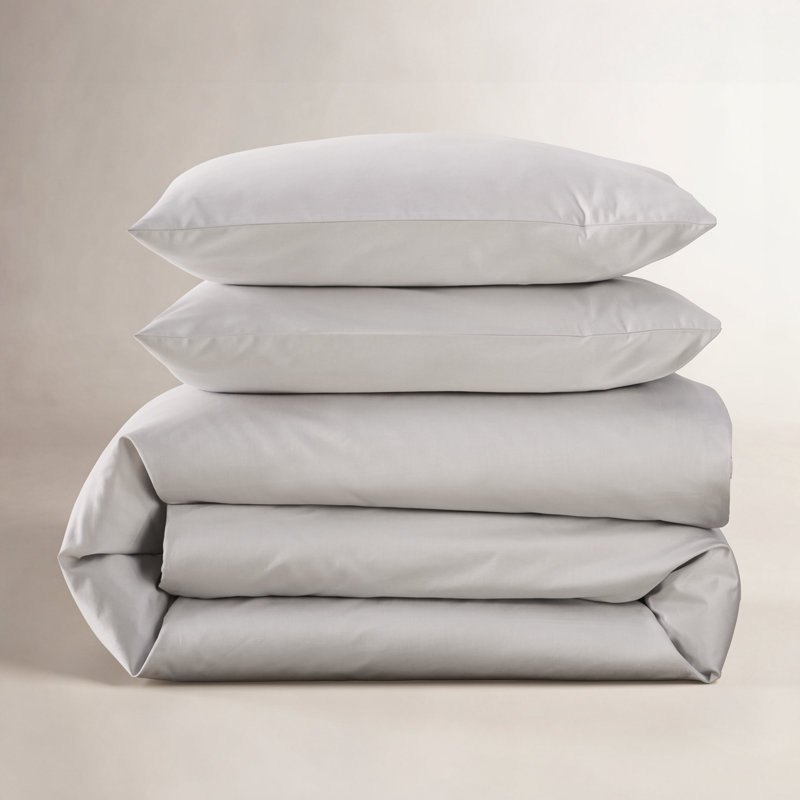 Danfield Cotton Sateen Duvet Cover Set, Twin / Twin XL Duvet Cover + 1 Pillow Shams, Soft Gray
