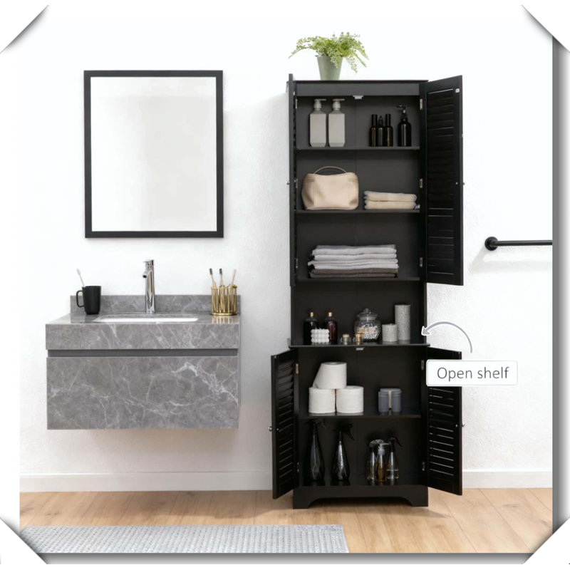 Freestanding Storage Cabinet Adjustable Shelf Multipurpose Design, Black