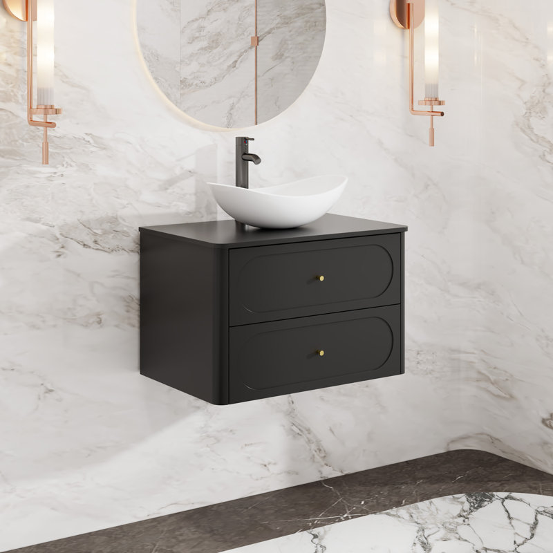Meuble-lavabo mural simple 30 po avec lavabo vasque, robinet, Noir, 30"