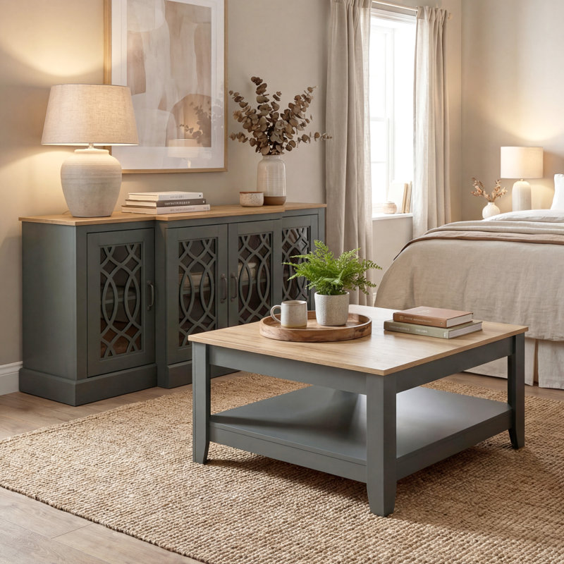 Weddel Basilico 2 Piece Modern Sideboard And Coffee Table Set, Kale Green, Reviera Eichi