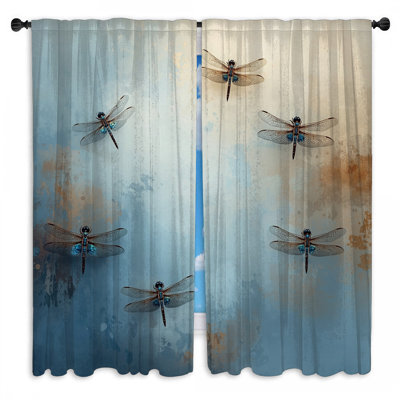 Libellules sur fond texturé et rideaux obscurcissant - 2 panneaux