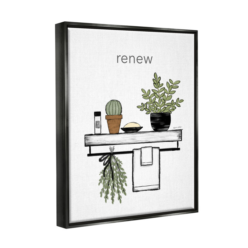 «Renew Bathroom Botanical Spa Plants Floater», art mural par Annie Lapoint, Cadre flottant noir de jais