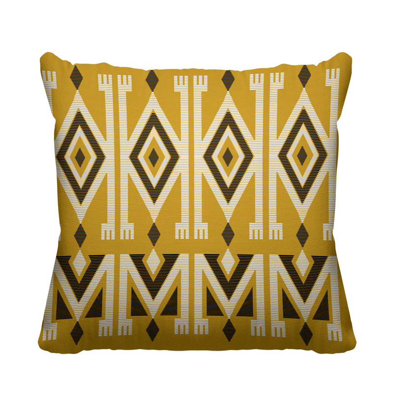 Coussin décoratif intérieur / extérieur Akin Abstract Tribal, L 17 po x H 17 po, Jaune