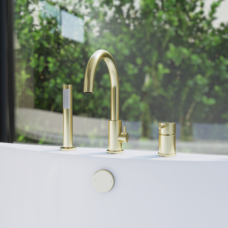 Montego Bathroom Tub Filler with Handshower, Brushed Brass