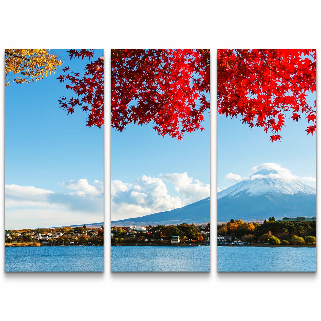 3-tlg. Leinwandbilder-Set Mount Fuji im Herbst