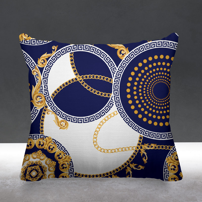 Tobin Geometric Outdoor Reversible Throw Pillow, 15W" x 15H", Navy Blue
