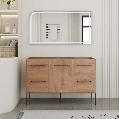 Meuble-lavabo contemporain autoportant avec portes à fermeture douce et grand espace de rangement