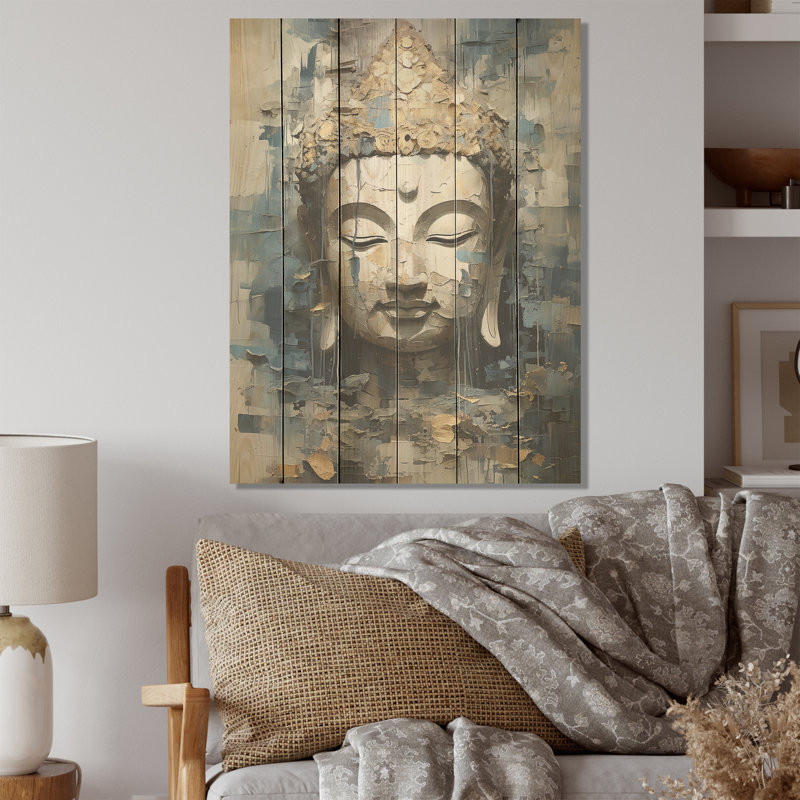 Statue religieuse de bouddhisme royal - Art mural en bois sur bois de pin naturel, H 20 po x l 10 po