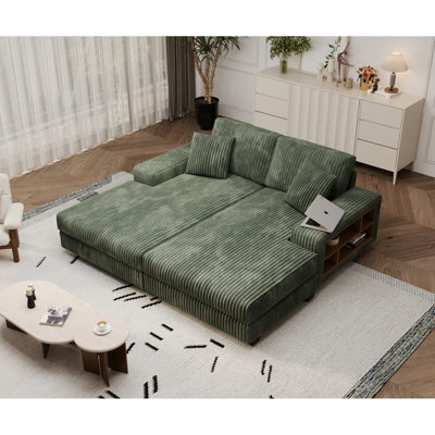 Convertible Combination Sofa, Corduroy Fabric, Fluffy Modern Sleeper Sofa Chair, Oversized Combination Living Room Double Lounge Chair, Green