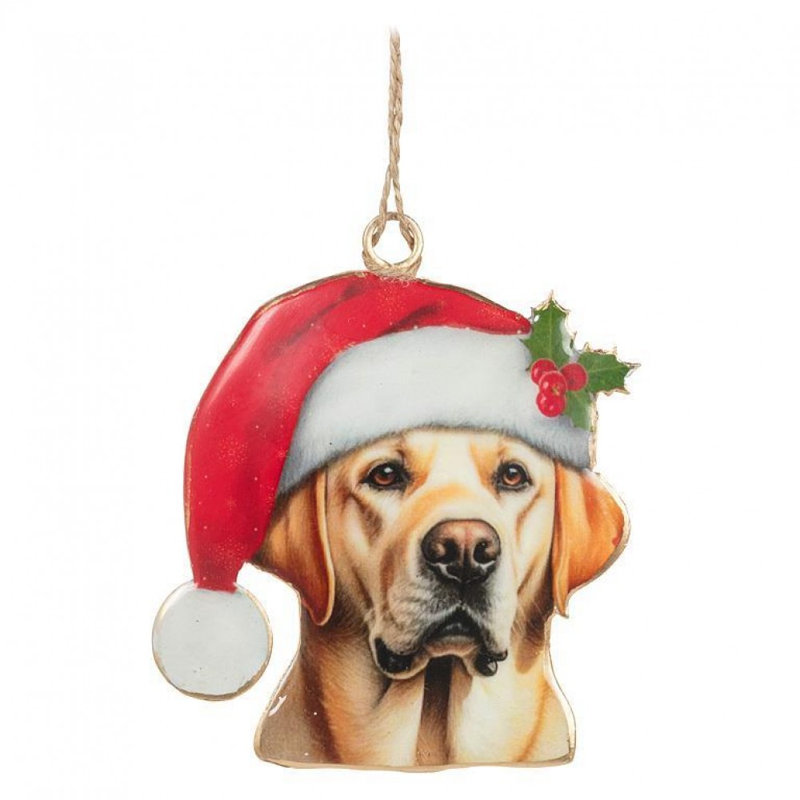 Ornement Labrador en chapeau de père Noël