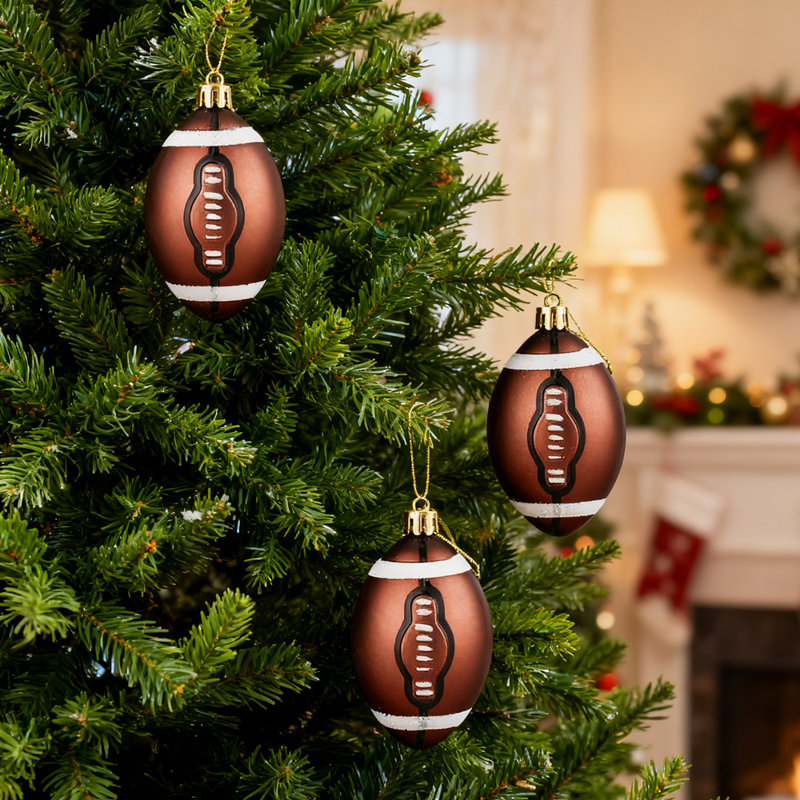 12 pièces de babioles brunes de Noël sur le thème du rugby