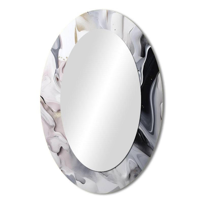 Miroir mural moderne blanc et gris captivant Marble II, 36 po x 24 po