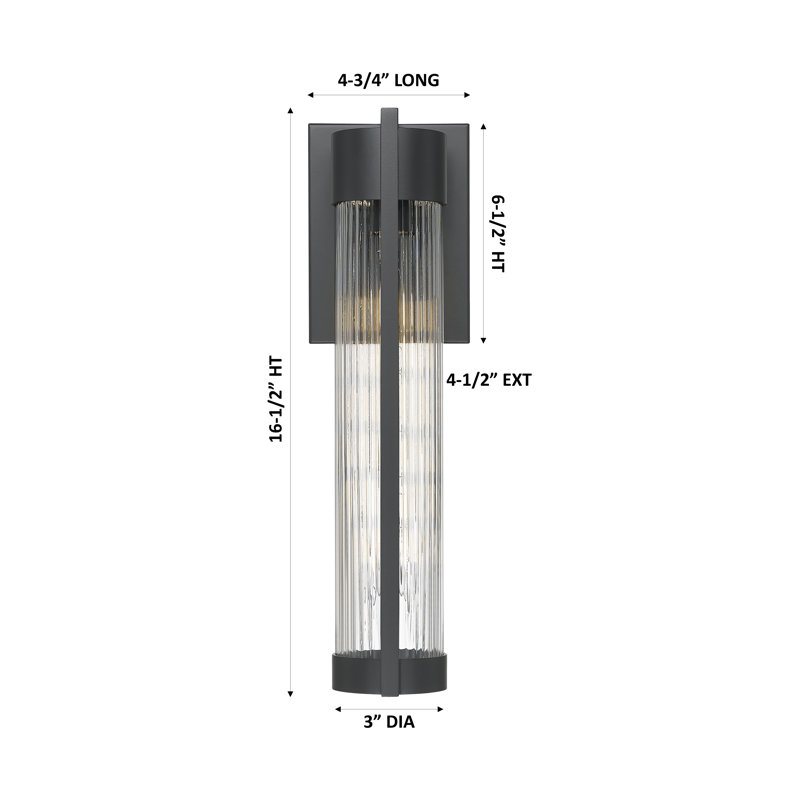 Applique murale d'extérieur 1 lumière noir mat 16 po avec verre transparent Stratford, Clair, Noir mat, 16.63