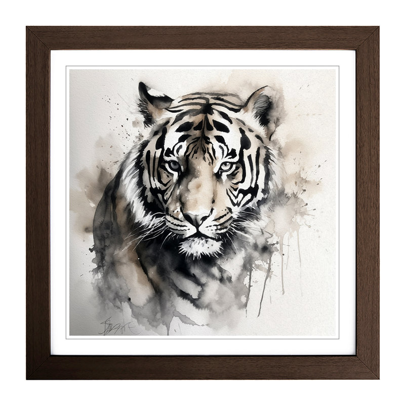Tiger Ink Wash No.1 - Framed Print, Walnut