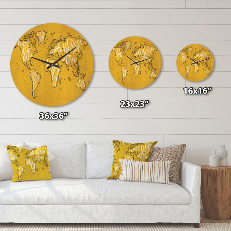 Horloge murale rétro en bois mappemonde, Très grand