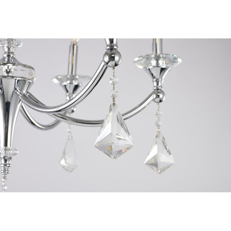 Jaquon 6-Light Chrome Chandelier With Clear Crystals, Chrome, Clear