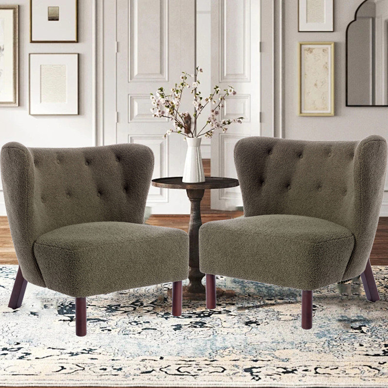 Algene 28'' Wide Armless(set of 2), Dark Green Boucle