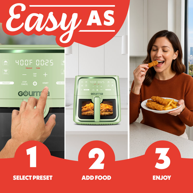 Gourmia 8 Quart Digital Air Fryer With 8 Presets, Window & Interior Light, Fryforce 360° Technology, Dishwasher-Safe Basket, Green
