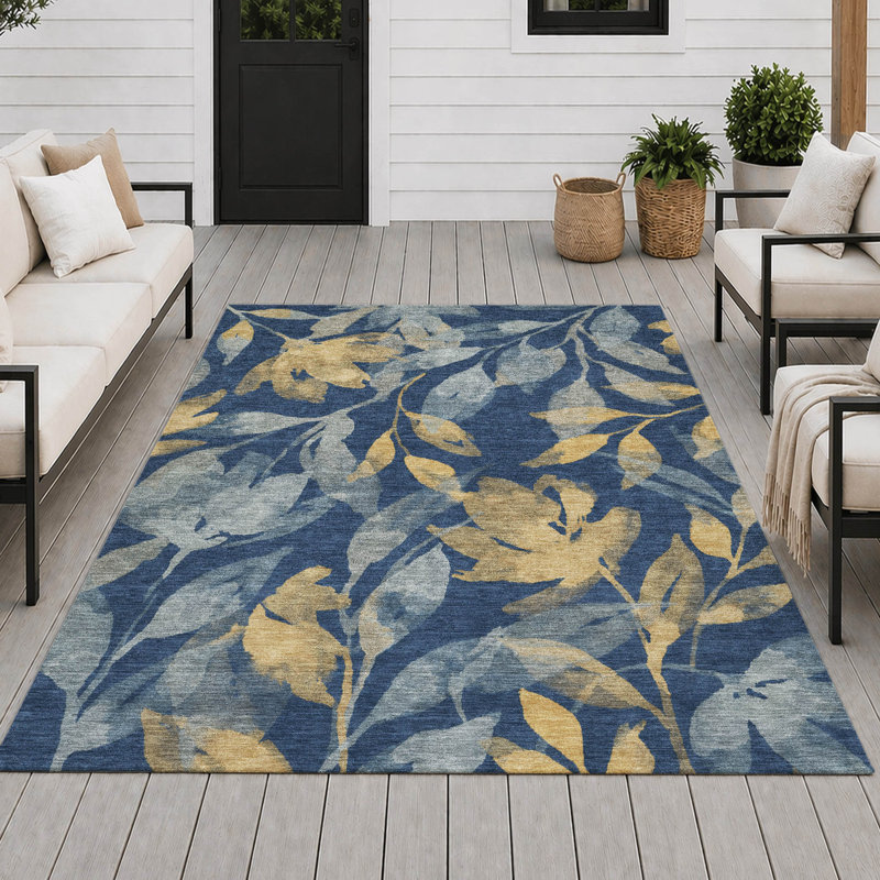 Tapis tropical intérieur / extérieur lavable à la machine Chantille ACN2960, Marine, 3 pi x 5 pi