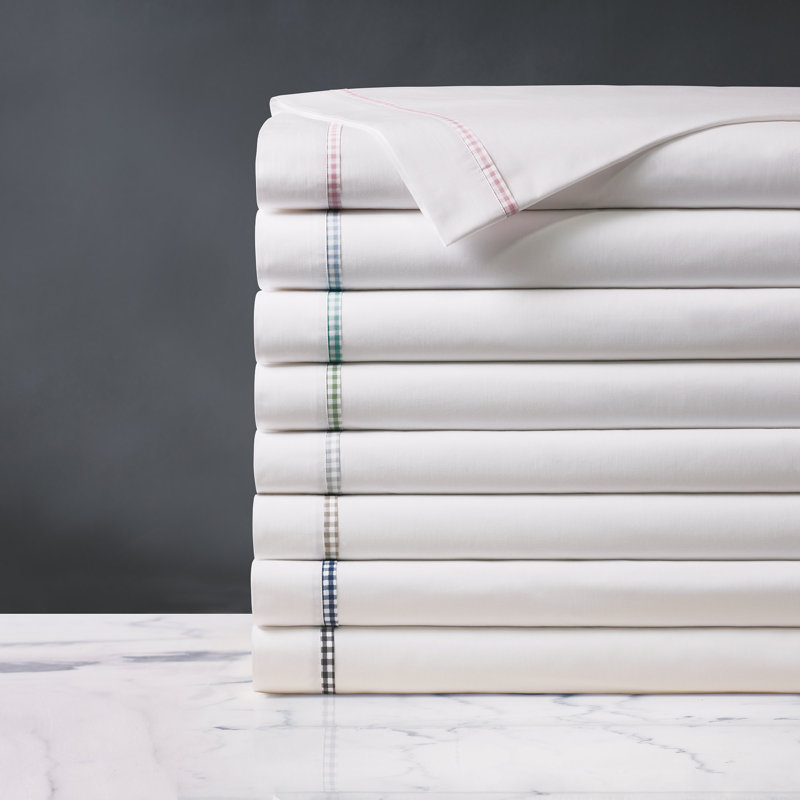 Malaya Egyptian Cotton Percale Gingham Sheet Set, Leaf, Full