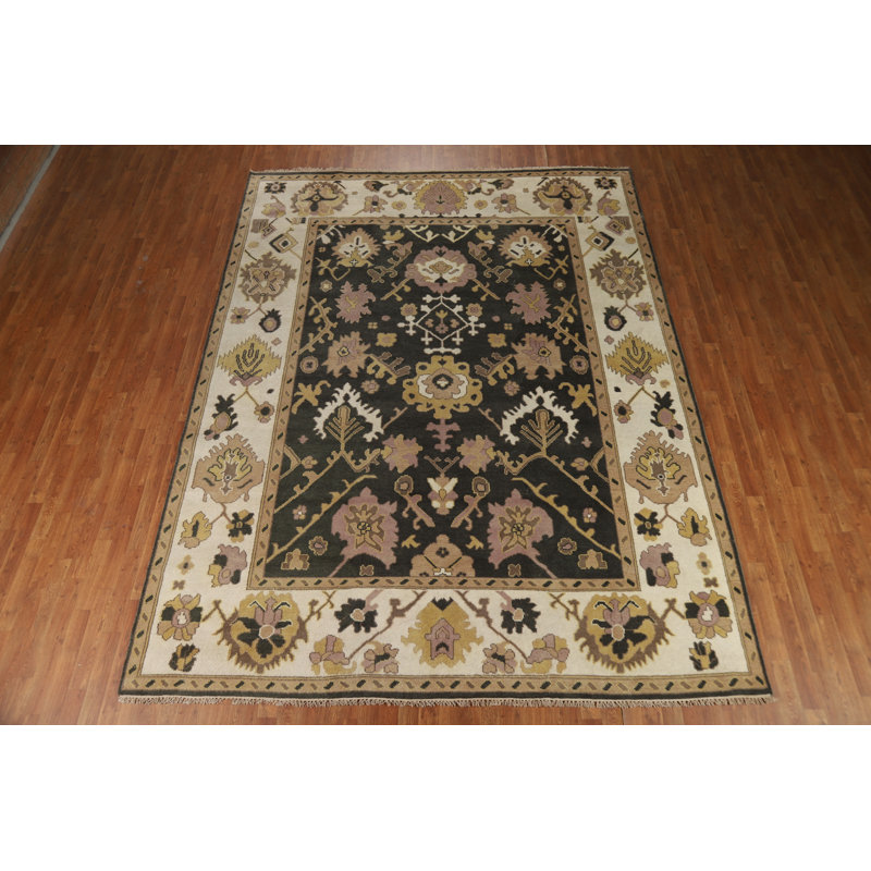 Tapis gris anthracite et ivoire Oushak 9 x 12