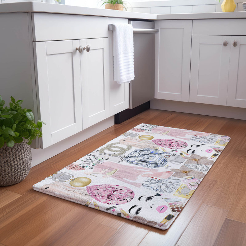 Geometric Area Rug, Pink White, Rectangle 1'8" x 2'6"