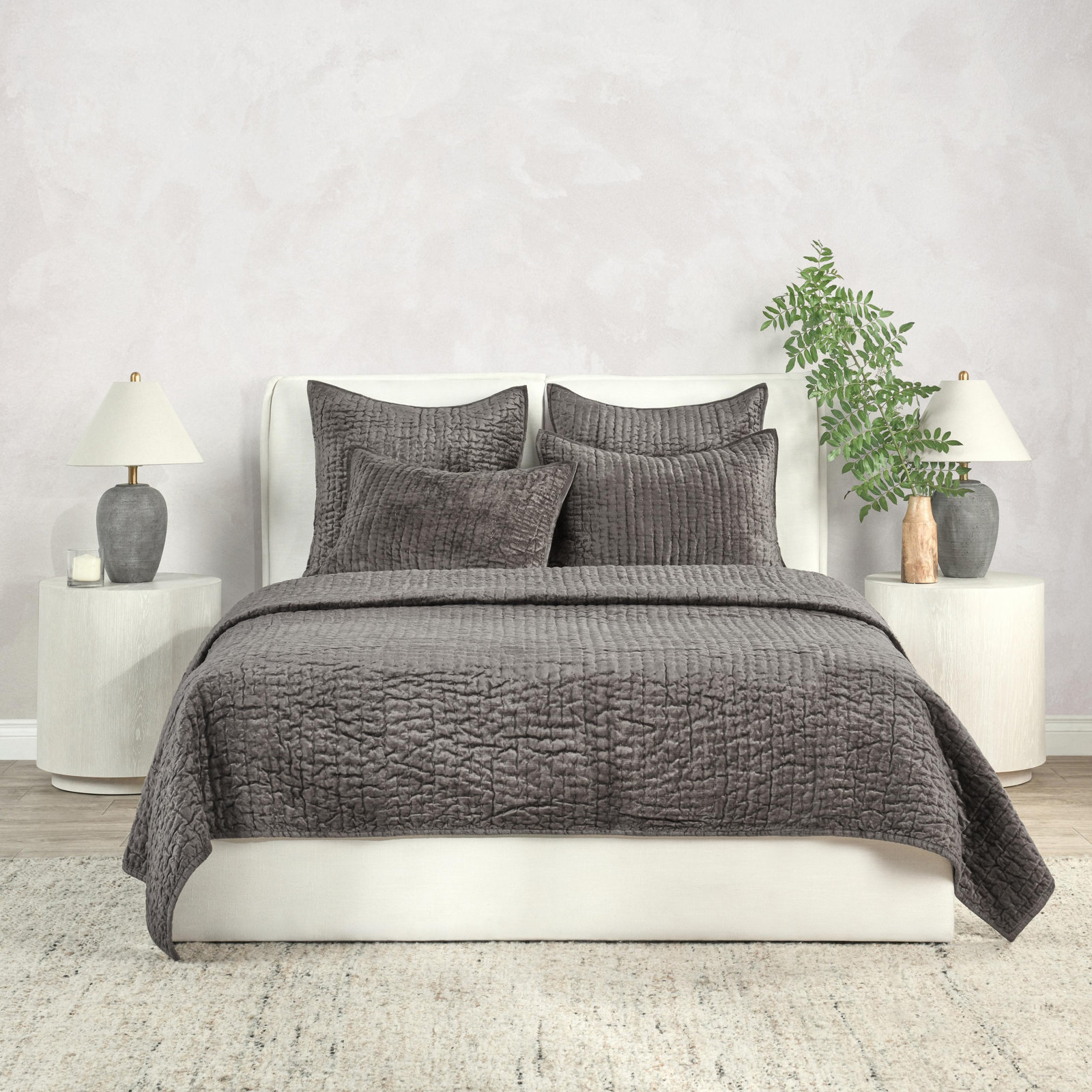 Tasmin Velvet Quilt, Queen Quilt, Desert Brown