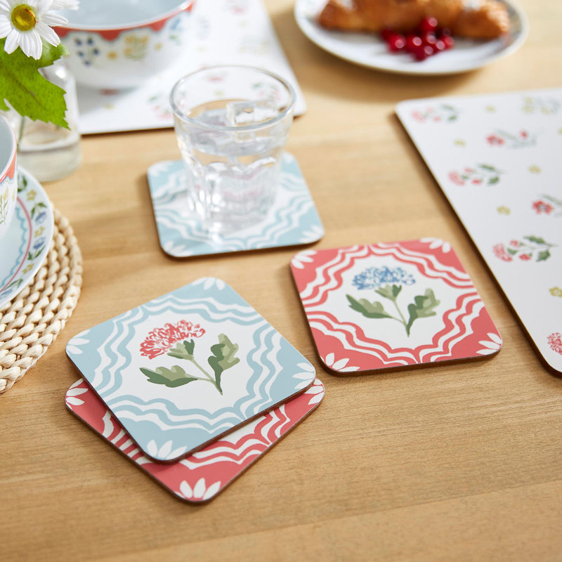 Boho Floral Square 4 Piece Coaster Set