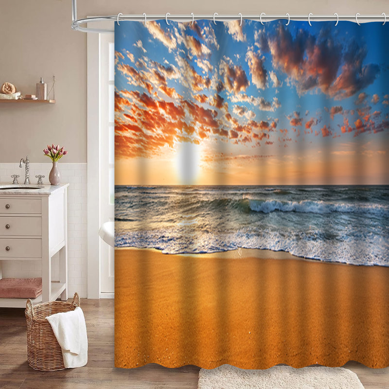 Amazing Sunset Beach Landscape Nature Shower Curtain with 12 Hooks, 78" L x 72" W