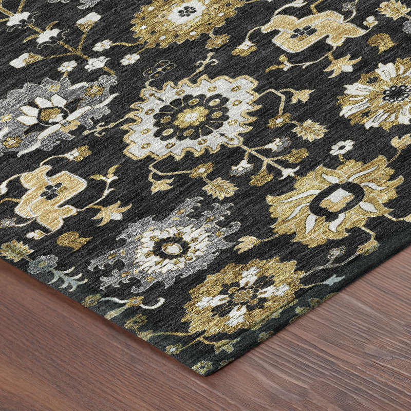 Tapis traditionnel lavable à la machine intérieur / extérieur ACN2610, Tapis de couloir 2 pi 3 po x 7 pi 6 po, Noir