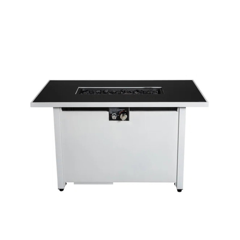 43" Smoked Glass Metal Rectangle Fire Pit, White
